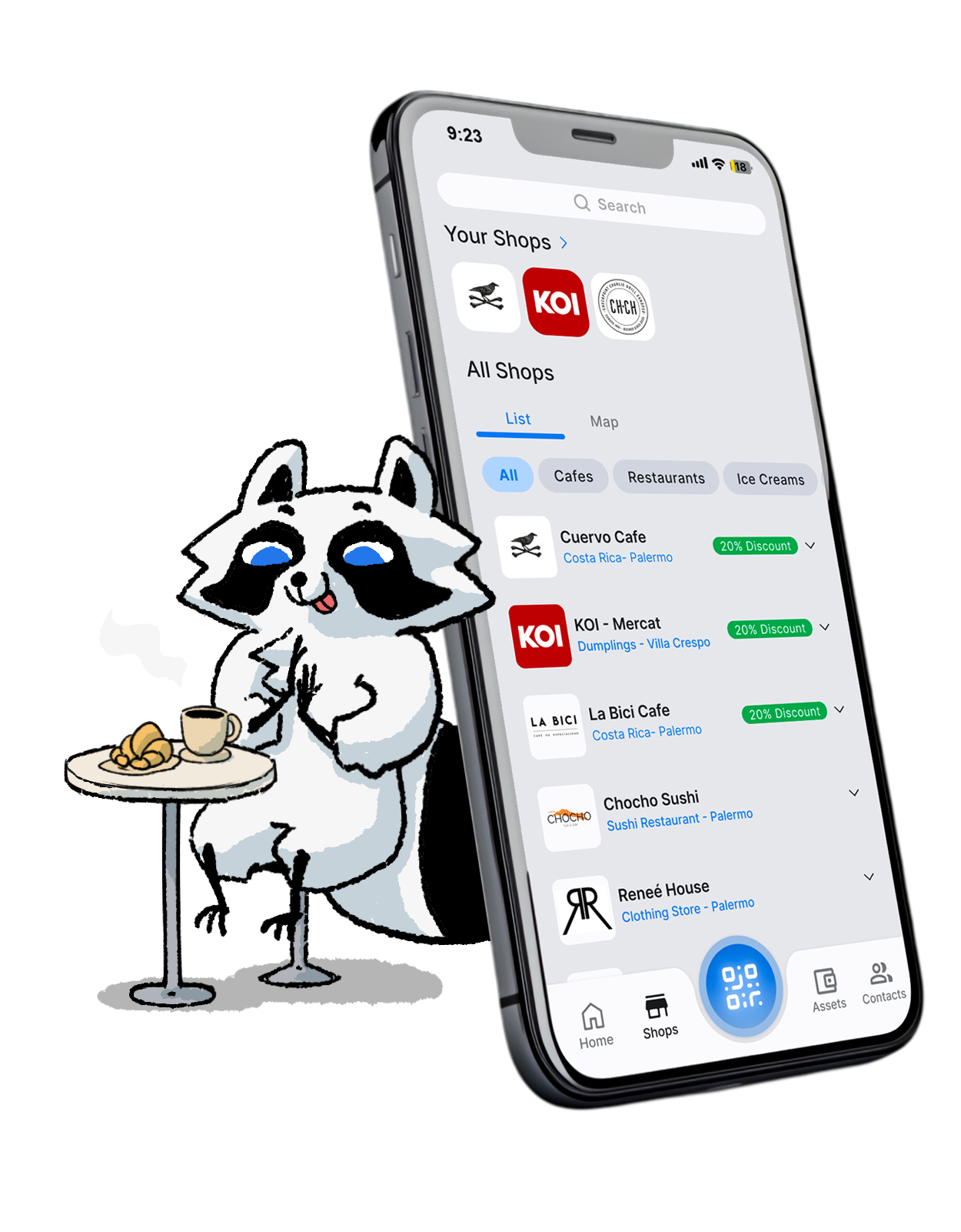 Character with phone showing exclusive shop discounts